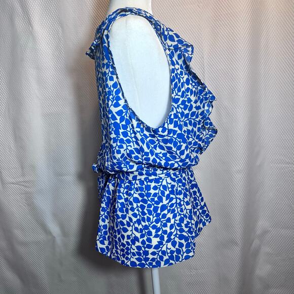 Max Studio Blue and White Ruffle Sleeveless Top Size Large (L462) - Picture 5 of 7